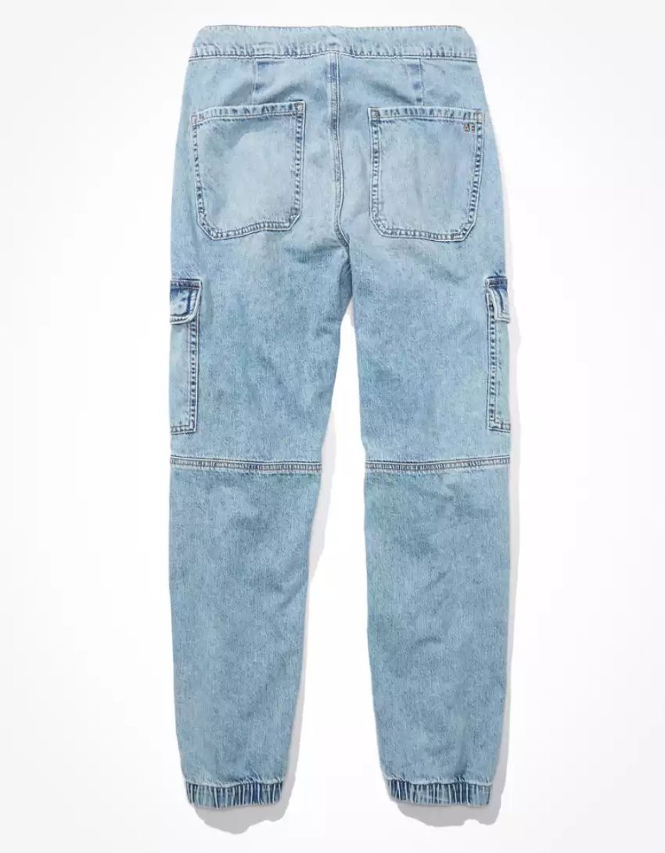 Jean American Eagle AE Super High-Waisted Cargo Denim Jogger Bleu Clair Femme | DLP-30344089